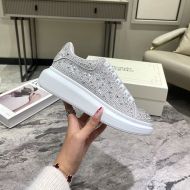Alexander Mcqueen Oversized Sneakers Women Crystal Embellished Calf Leather Silver