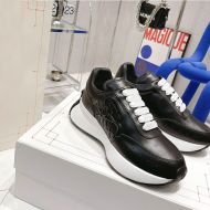 Alexander Mcqueen Sprint Runner Sneakers Women Calf Leather with Applique Seal Logo Black/White