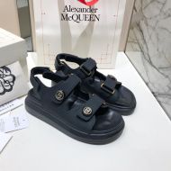 Alexander Mcqueen Tread Sandals Women Cow Leather with Double Strap Black